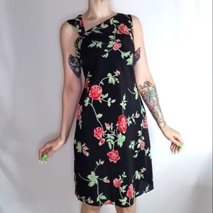 Jessica Black with Red Flowers Sleeveless Slip Dress.
